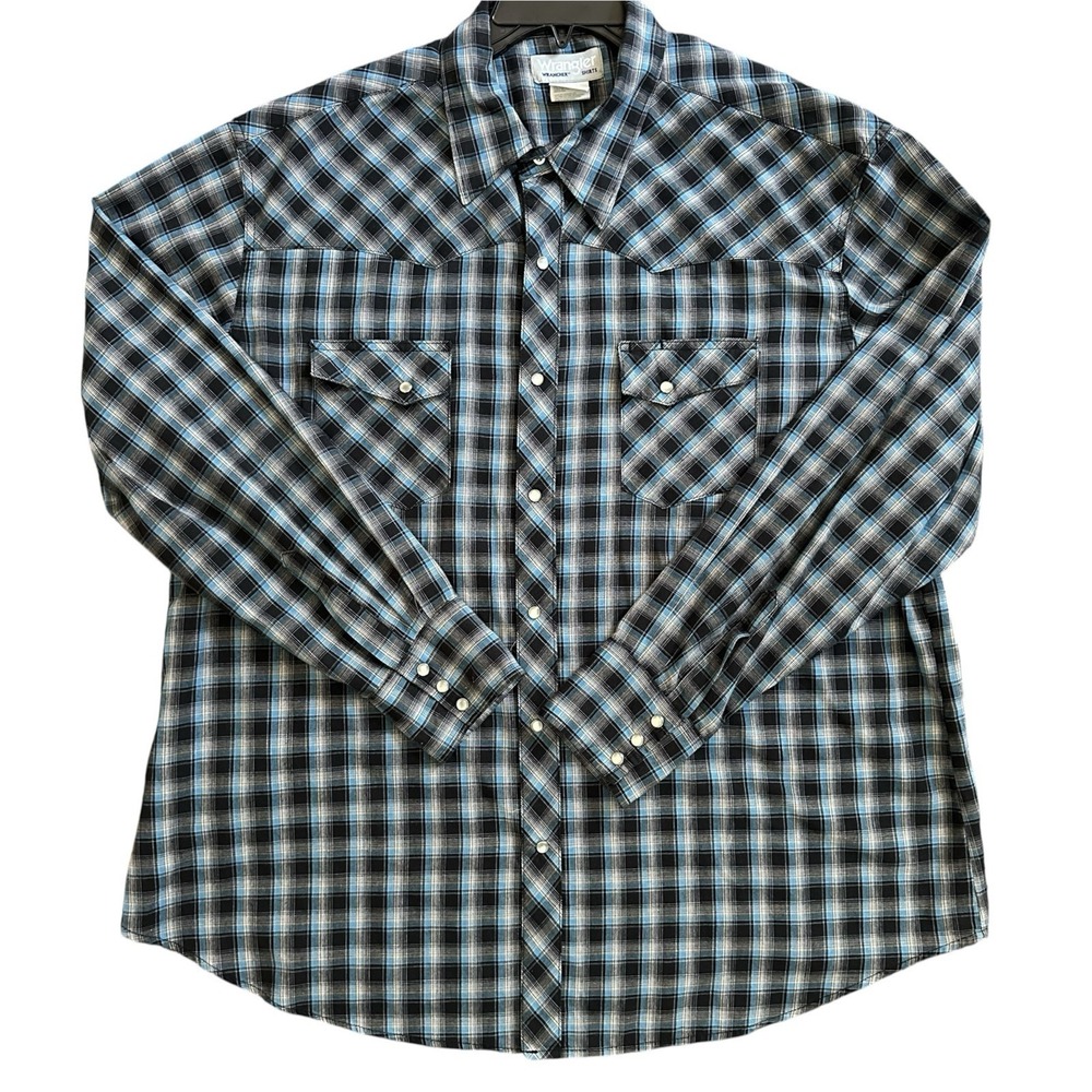 Wrangler Shirt Men's 2XL Plaid Button Up Wrancher Western Pearl Snap Long Sleeve